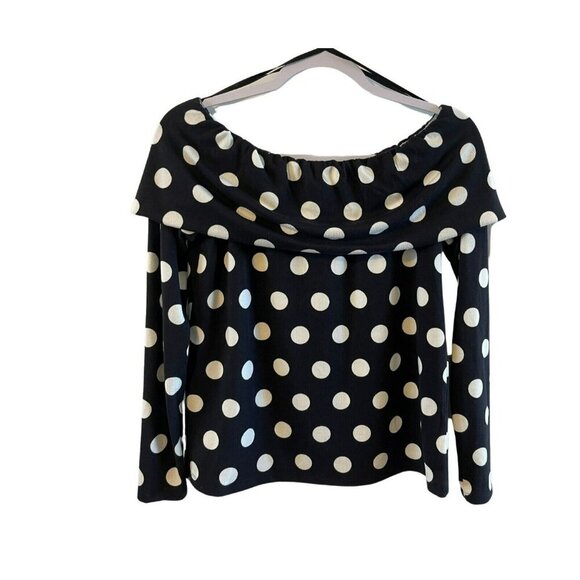 Ann Taylor Loft Womens Polka Dot Off Shoulder Tunic Top S soft knit Black White - Picture 1 of 4
